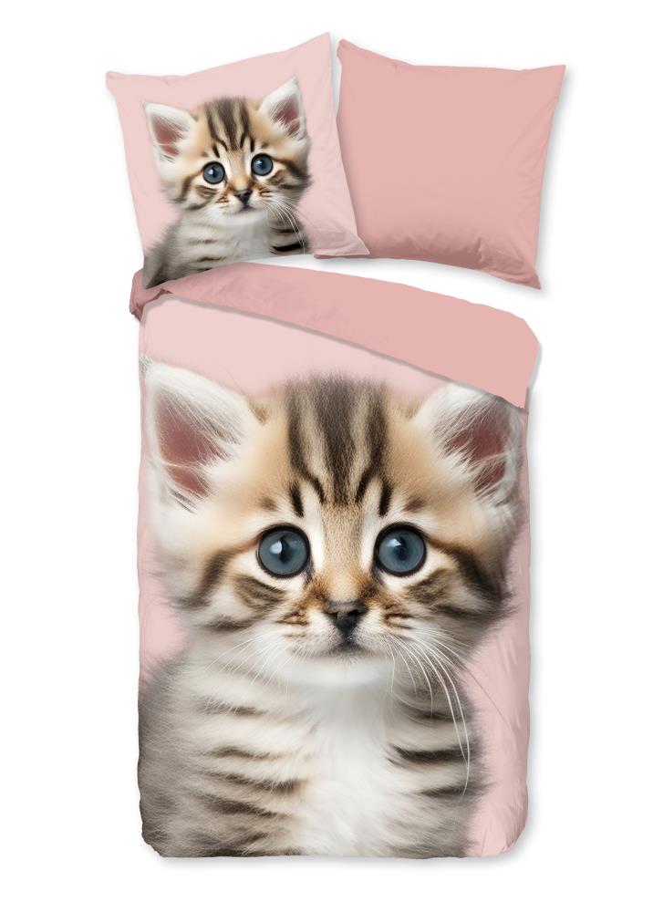 Good Morning dekbedovertrek Meow - Roze - 135 x 200 cm - 100% katoen