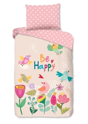 Good Morning dekbedovertrek Happily - Roze - 140 x 200 cm - 100% katoen
