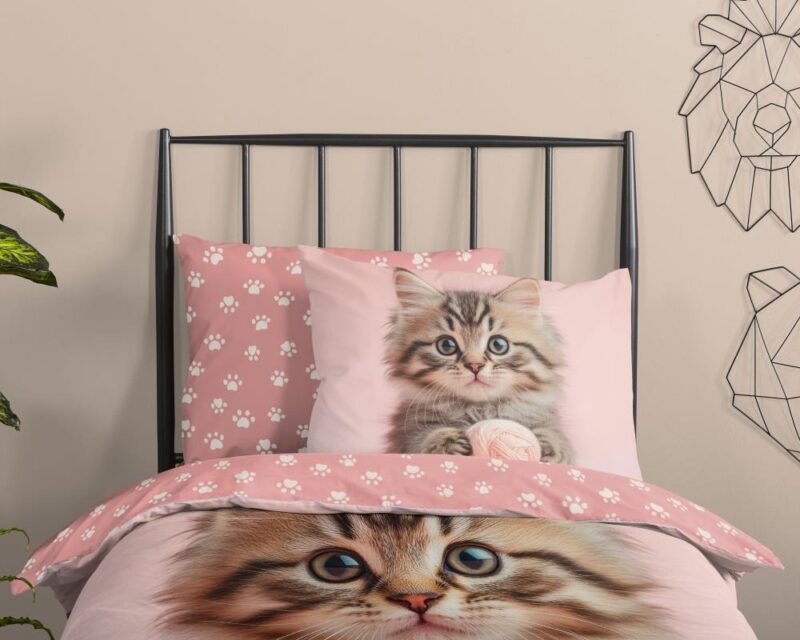 Beddengoed Chat 135 x 200 cm van Good Morning, Roze
