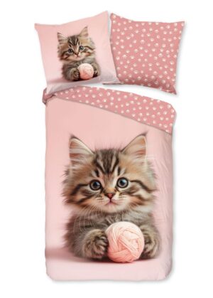 Good Morning dekbedovertrek Chat - Roze - 135 x 200 cm - 100% katoen