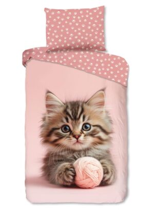 Good Morning dekbedovertrek Chat - Roze - 140 x 200 cm - 100% katoen