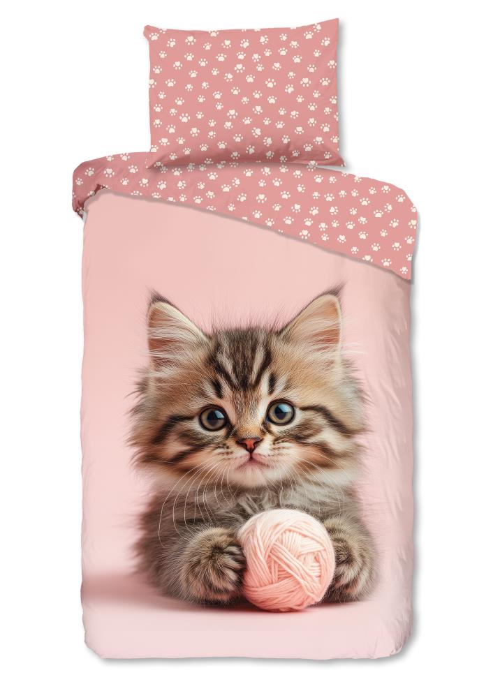 Good Morning dekbedovertrek Chat - Roze - 140 x 200 cm - 100% katoen