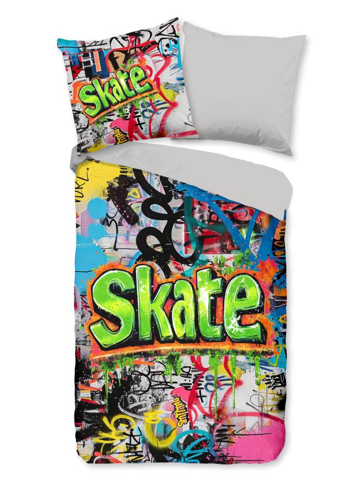 Good Morning dekbedovertrek Skate - Grijs - 135 x 200 cm - 100% katoen