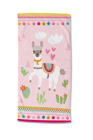 Good Morning strandlaken Lama - Roze - 75 x 150 cm - 100% Polyester