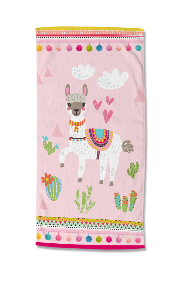 Good Morning strandlaken Lama - Roze - 75 x 150 cm - 100% Polyester