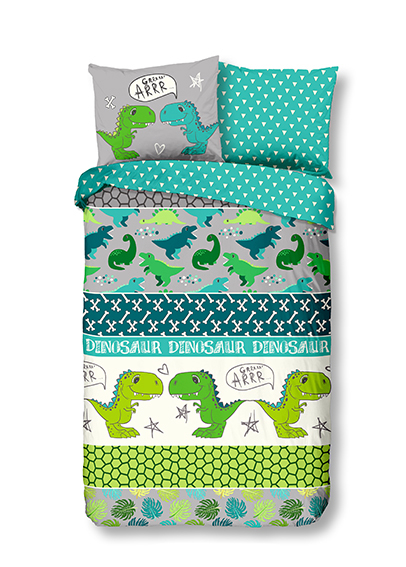 Dinosaur overtrek van Good Morning, 135 x 200 cm, kussensloop 80 x 80 cm