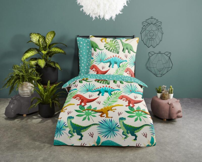 Dinos overtrek van Good Morning, 140 x 200 cm, kussensloop 70 x 90 cm