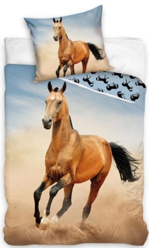 Dekbedovertrek Galop 140 x 200 cm - Bruin/Blauw - 140 x 200 cm - 100% katoen