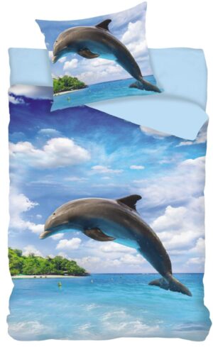 Dekbedovertrek Tropisch Eiland - Blauw - 140 x 200 cm - 100% katoen