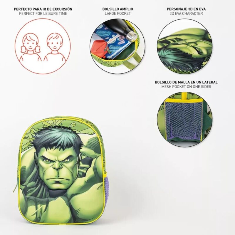 Tas Hulk 3D 31 x 25 cm 31 x 25 cm van Marvel Avengers, Groen