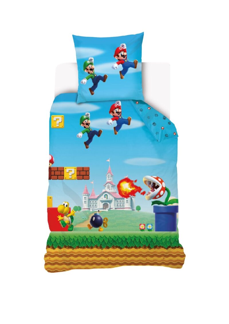 Mario dekbedovertrek Level - Lichtblauw - 140 x 200 cm - 100% katoen