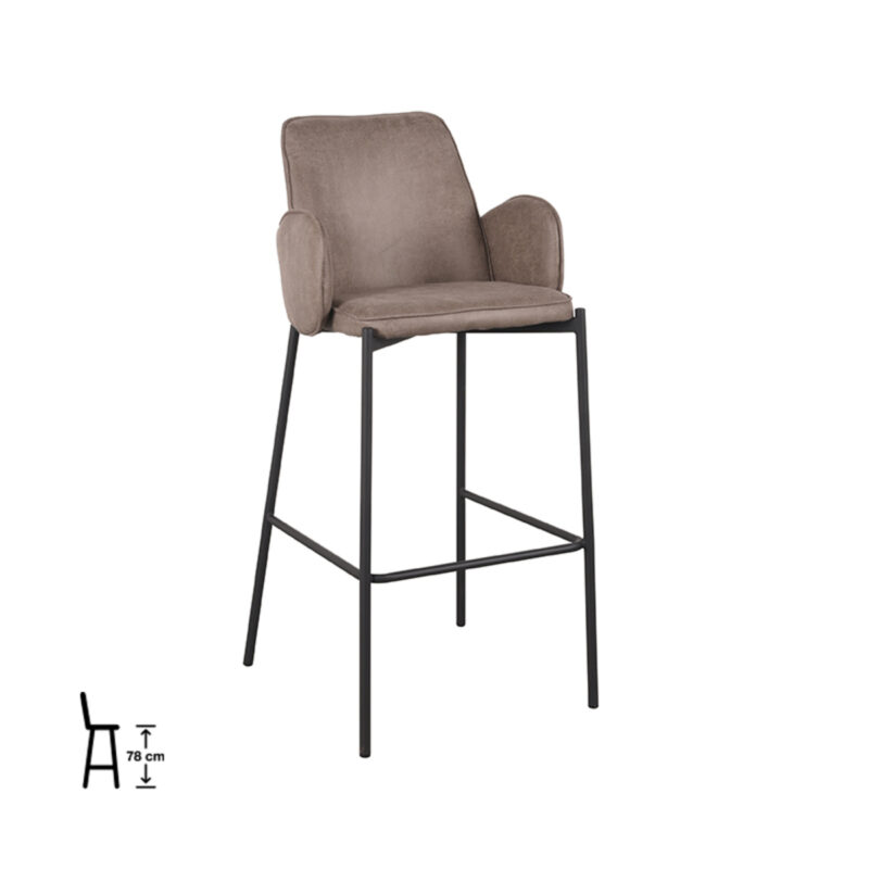 LABEL51 Barkruk Joni - Taupe - Micro Suede - Hoog
