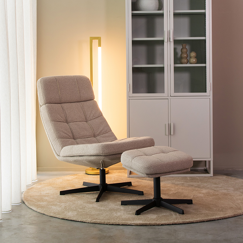 LABEL51 Fauteuil Alvar - Naturel - Boucle - Incl. Hocker