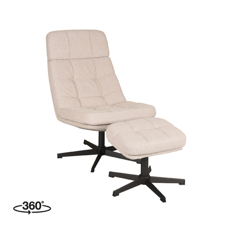 LABEL51 Fauteuil Alvar - Naturel - Boucle - Incl. Hocker Alvar