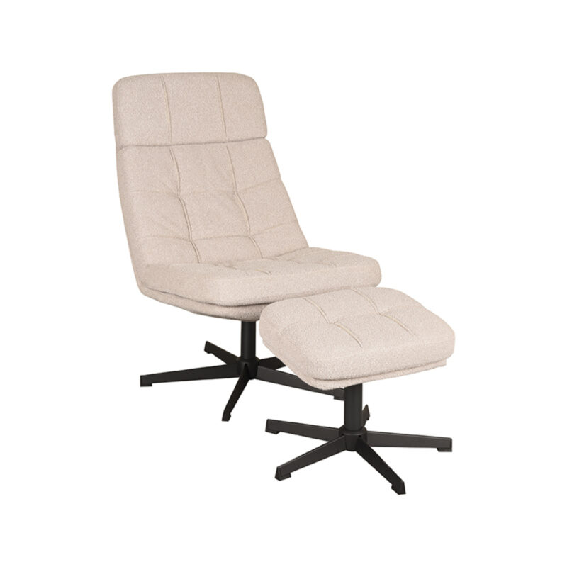 LABEL51 Fauteuil Alvar - Naturel - Boucle - Incl. Hocker Boucle