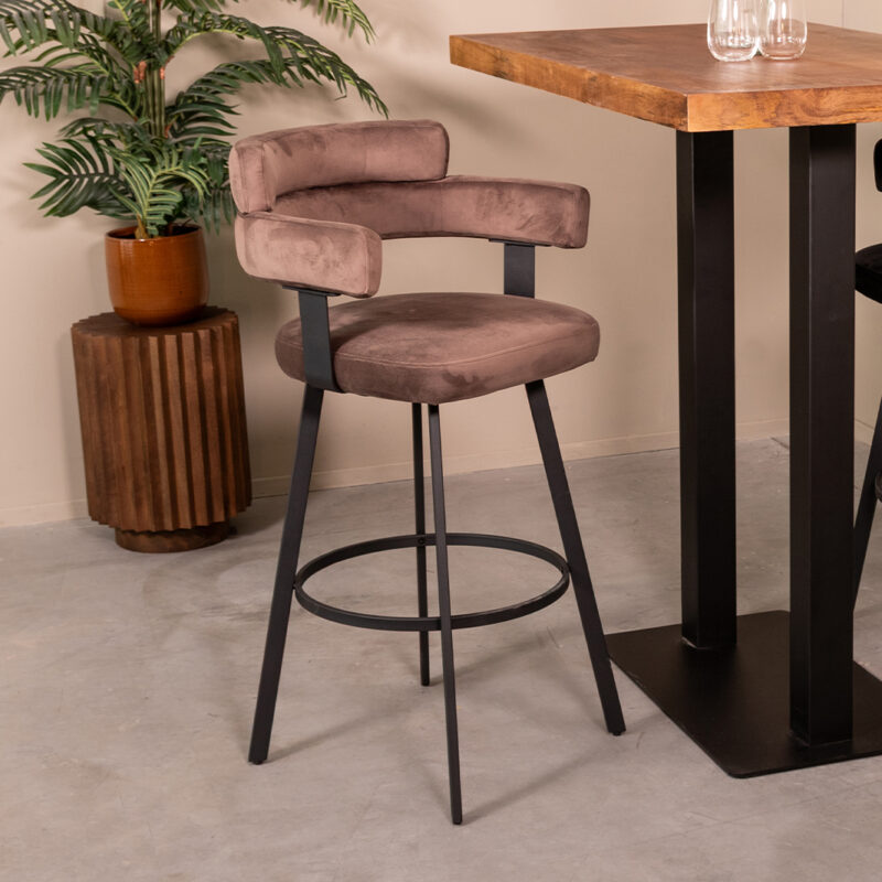 LABEL51 Barkruk Bardio - Taupe - Fluweel - Hoog
