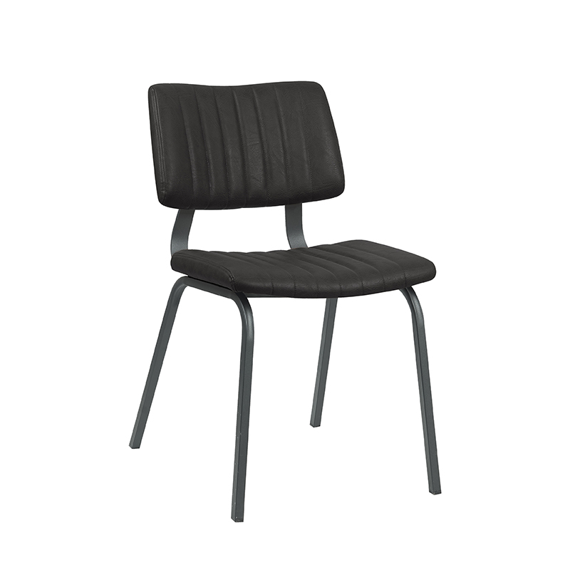 LABEL51 Eetkamerstoel Gusto - Zwart - Kunstleder - Zwart Metaal