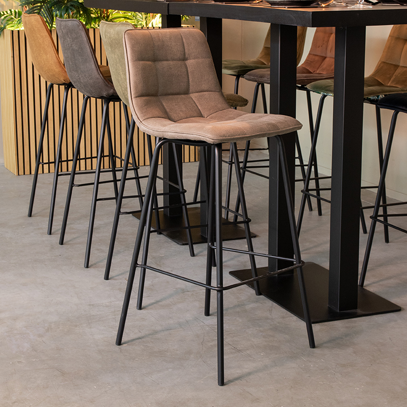 LABEL51 Barkruk Bistro - Taupe - Micro Suede - Hoog