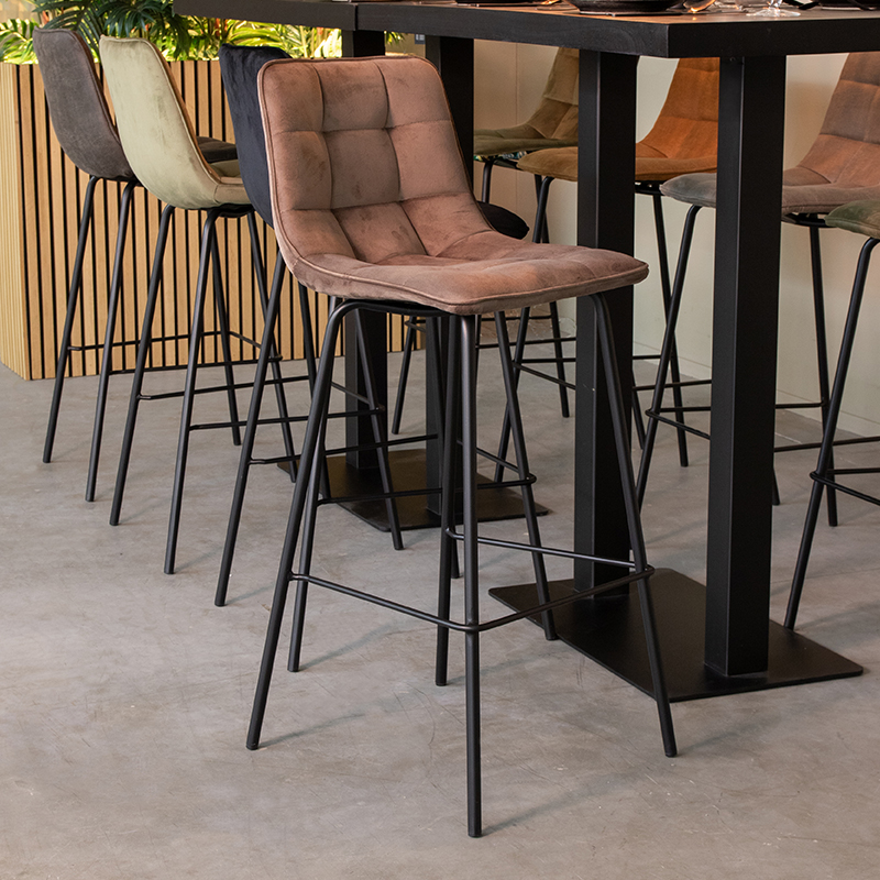 LABEL51 Barkruk Bistro - Taupe - Fluweel - Hoog