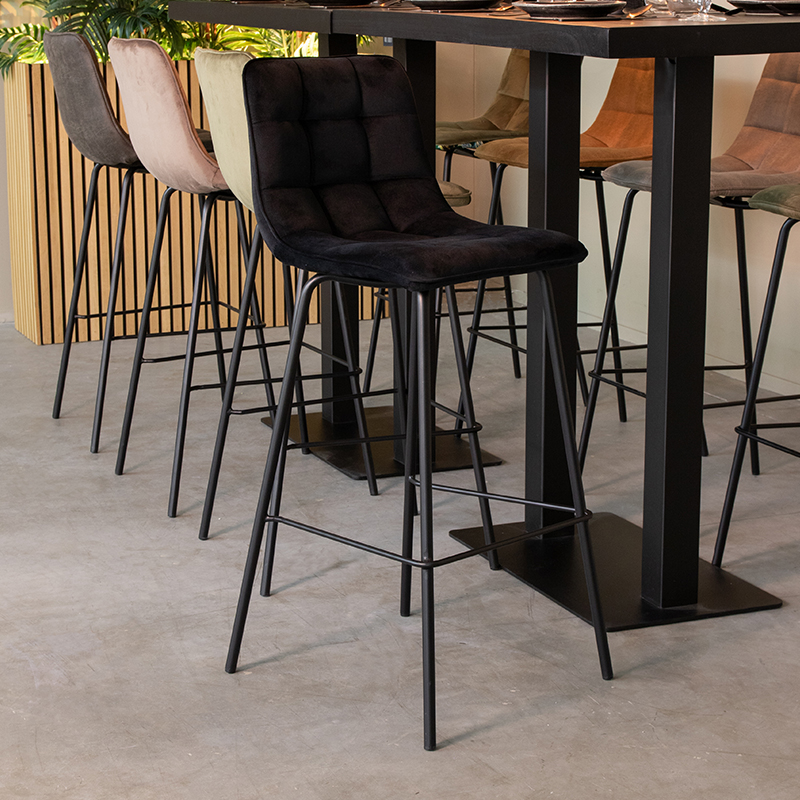 LABEL51 Barkruk Bistro - Zwart - Fluweel - Hoog
