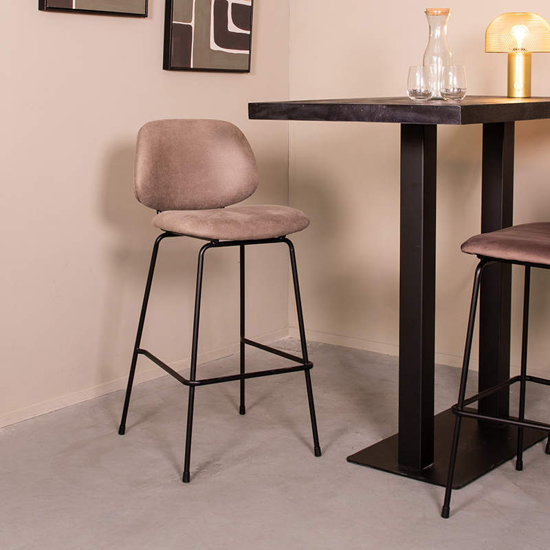 LABEL51 Barkruk Bello - Taupe - Micro Suede - Hoog