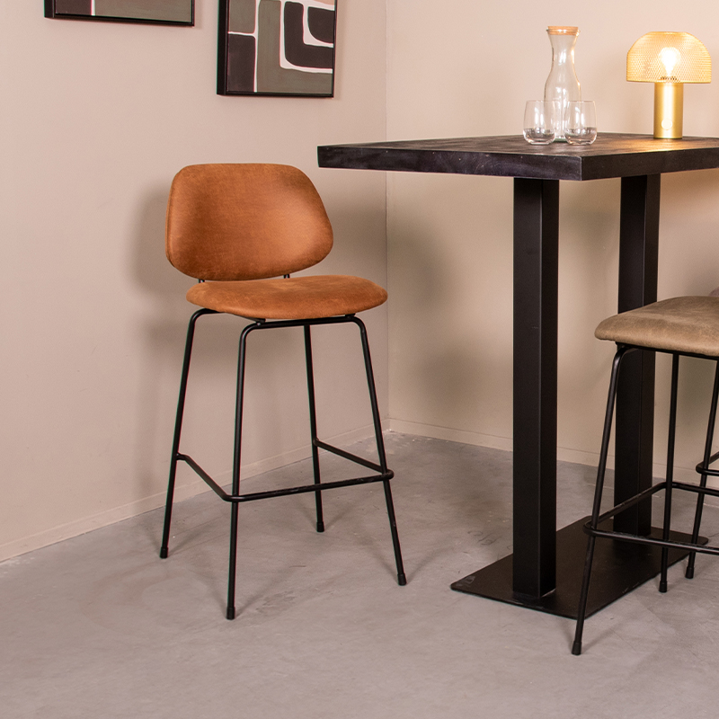 LABEL51 Barkruk Bello - Cognac - Micro Suede - Hoog