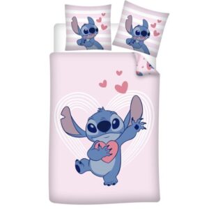 Lilo en Stitch dekbedovertrek Hartjes 140 x 200 cm - Roze - 140 x 200 cm - 100% katoen