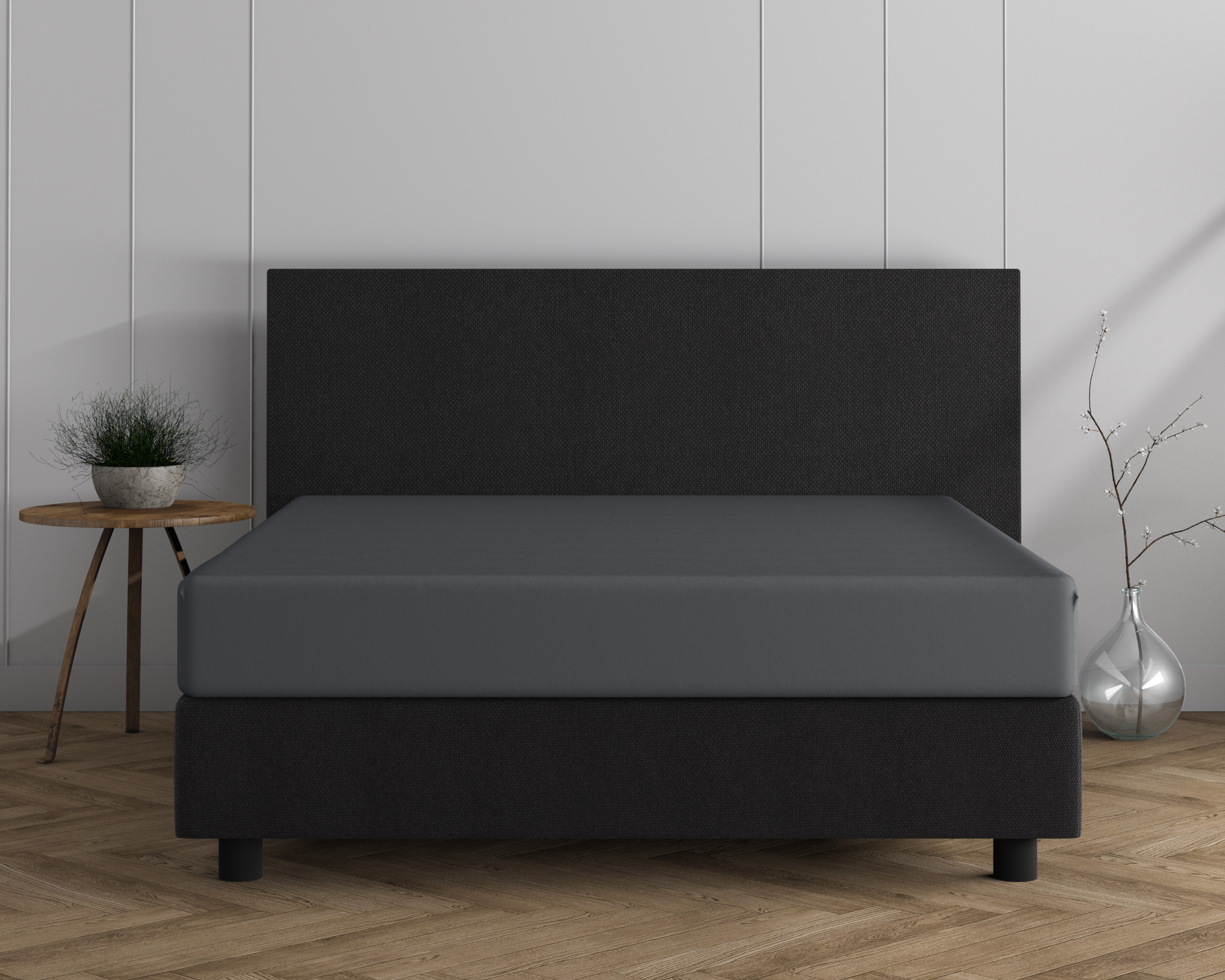 Hoeslaken Antraciet 160/180 x 200/220 cm van Dreamhouse, Antraciet - 100% katoen