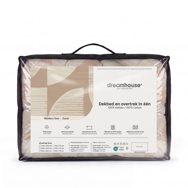 Modern Geo Zand Met Kussenslopen 240 dekbed van Dreamhouse, 240 x 220 cm, kussensloop 60 x 70 cm