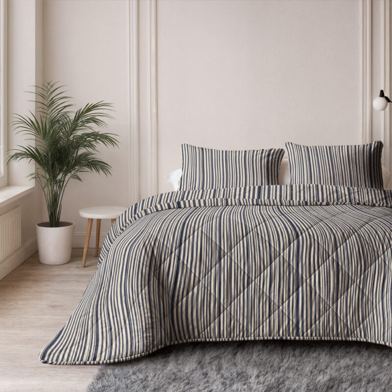 Katoen Stripy Beige/Blauw 200 x 220 dekbed van Sleeptime, 200 x 220 cm, kussensloop 60 x 70 cm