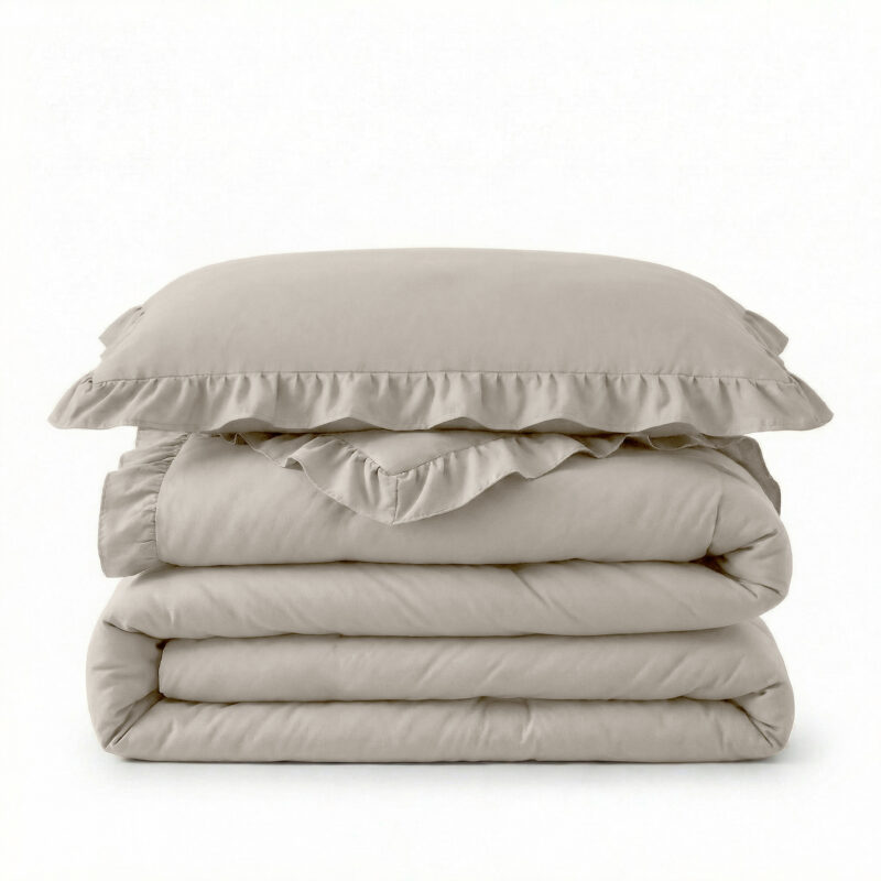 Sleeptime dekbed 200 x 200 cm van 100% Microvezel 300 gsm, Ruffles Taupe/Grijs 200 x 200 cm