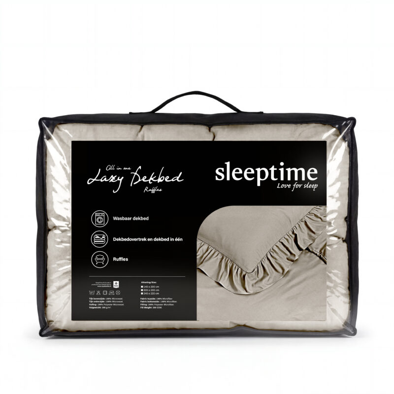 100% Microvezel 300 gsm dekbed Ruffles Taupe/Grijs 240 x 200 cm van Sleeptime in 240 x 220 cm