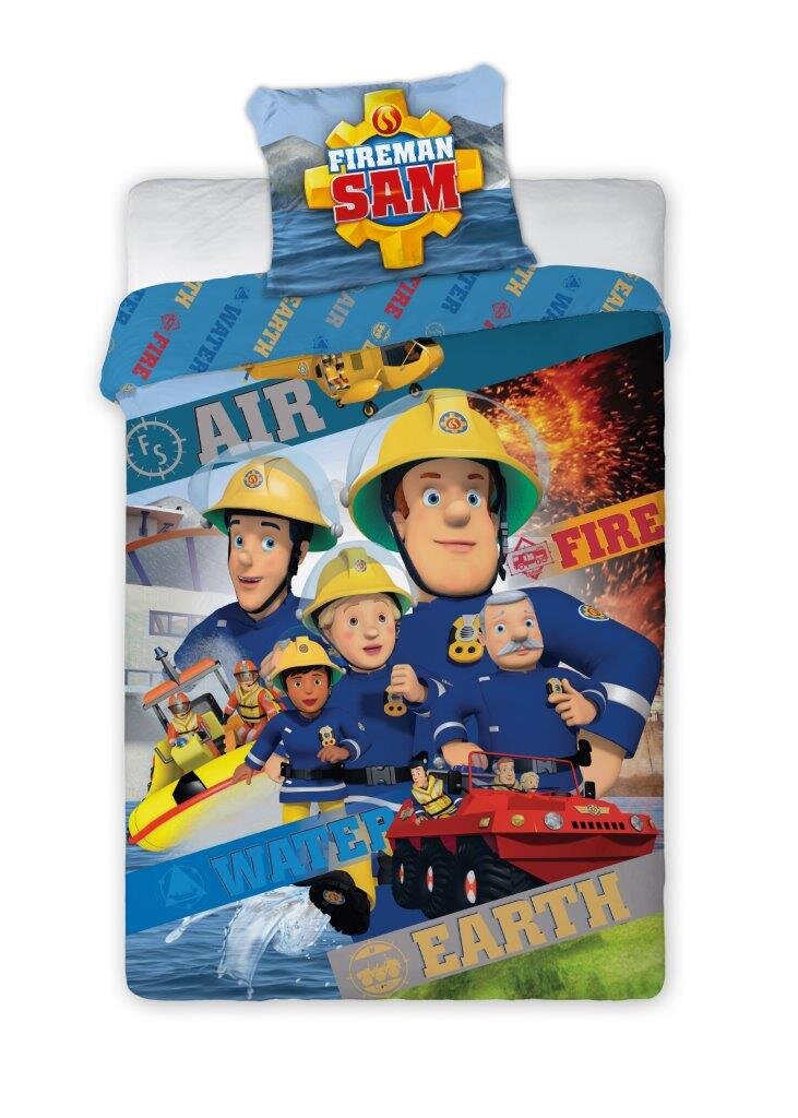Brandweerman Sam dekbedovertrek Air Fire Water Earth - Blauw - 160 x 200 cm - 100% katoen