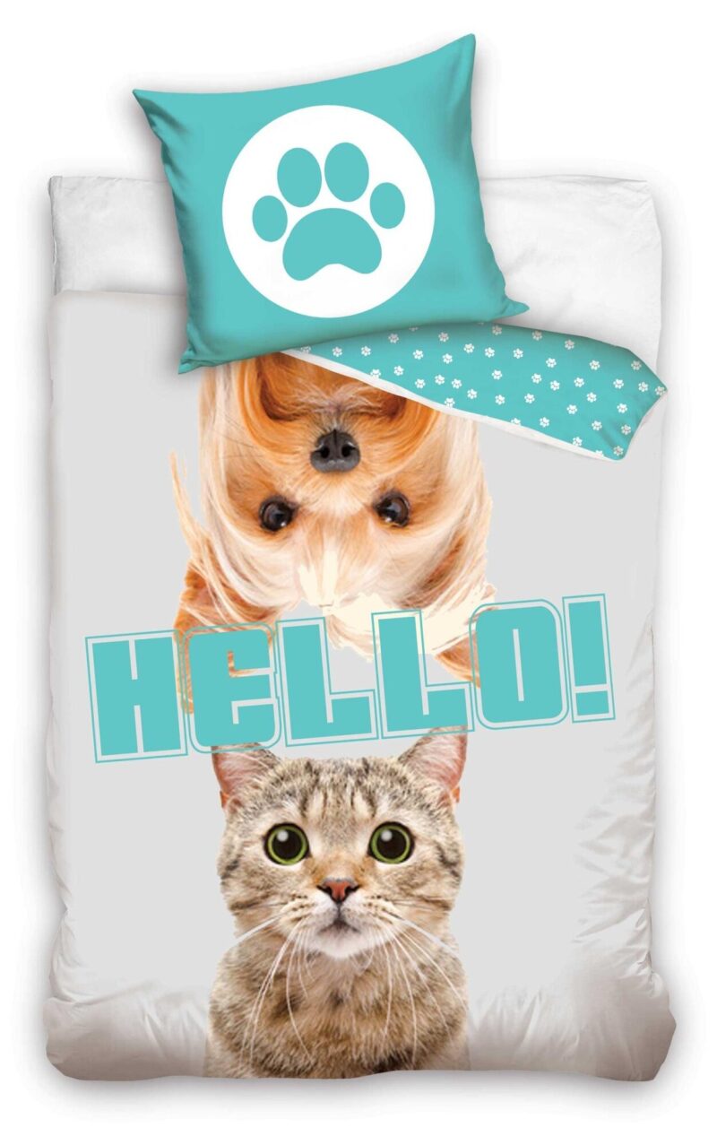 Hond en Kat Dekbedovertrek Hello! - 140 x 200 cm - 70 x 90 cm - Katoen