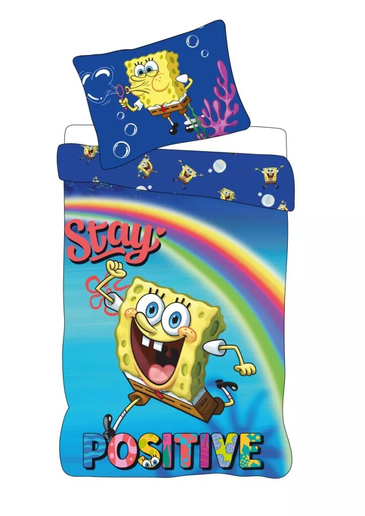 Spongebob Dekbedovertrek Stay Positive - 100 x 135 cm - 40 x 60 cm - Katoen